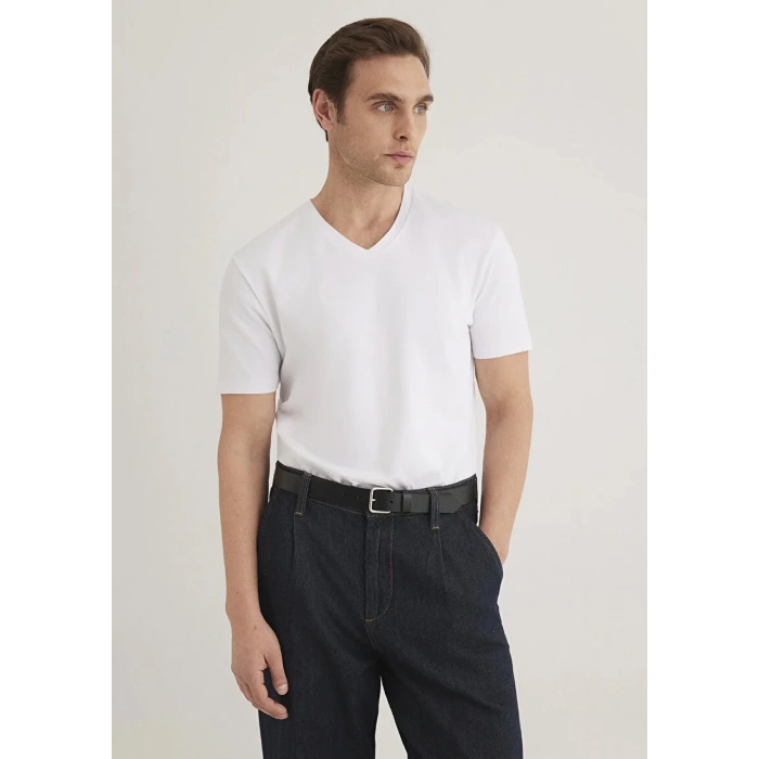 Mavi 061748 V Yaka Erkek Tshirt - Beyaz