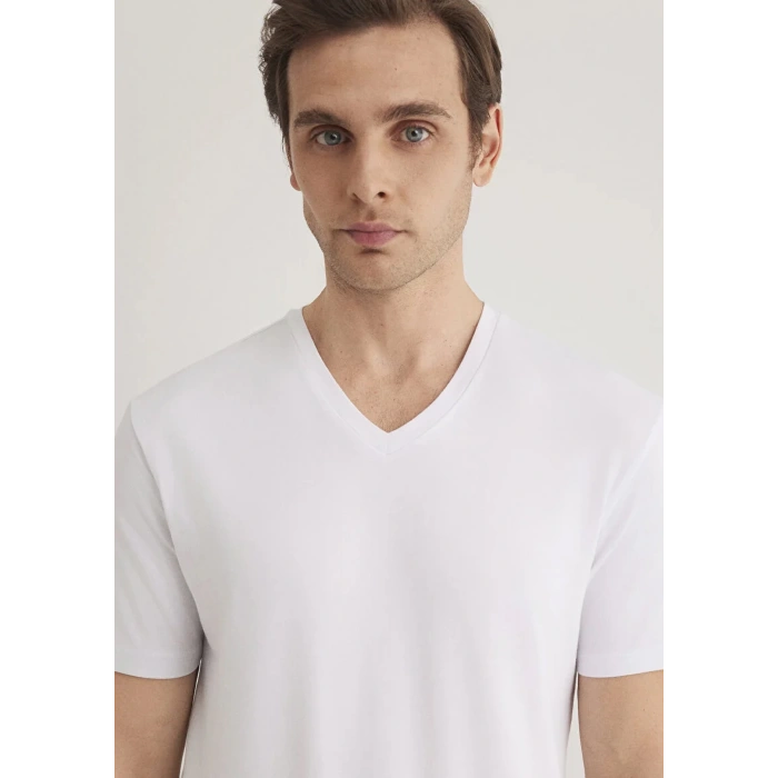 Mavi 061748 V Yaka Erkek Tshirt - Beyaz