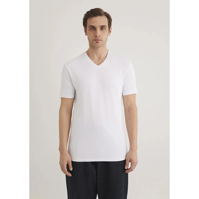 Mavi 061748 V Yaka Erkek Tshirt - Beyaz
