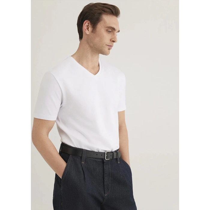 Mavi 061748 V Yaka Erkek Tshirt - Beyaz