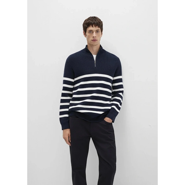 Mavi 0710131 Yarim Fermuarli Erkek Triko - Lacivert Cizg