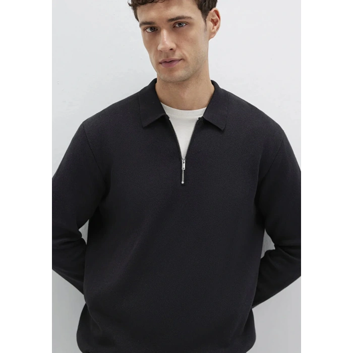 Mavi 0710337 Yarim Fermuarli Erkek Triko - Siyah