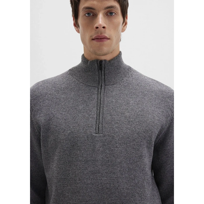 Mavi 0710371 Yarim Fermuarli Erkek Triko - Gri