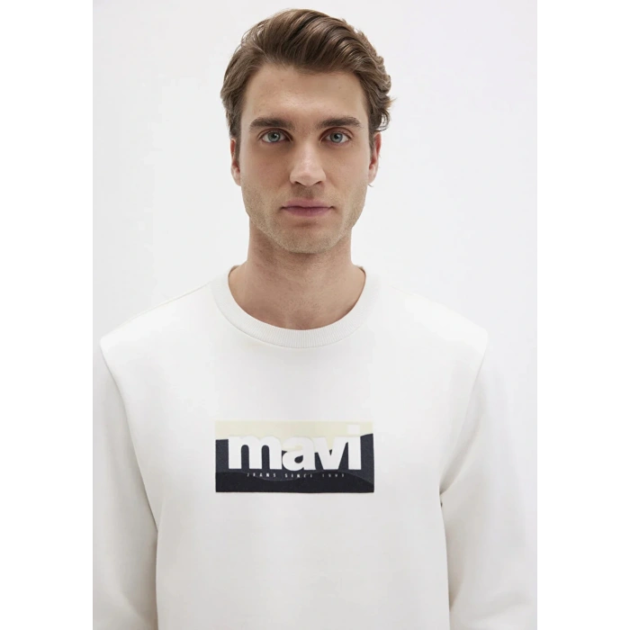 Mavi 0s10203 0 Yaka Erkek Sweat - Ekru