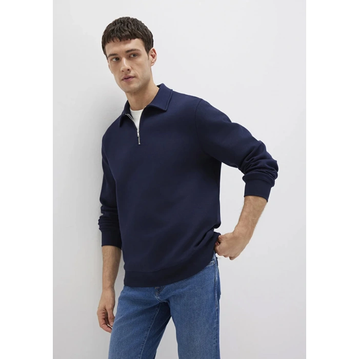 Mavi 0s10414 Yakali Fermuarli Erkek Uzun Kol Sweat - Lacivert