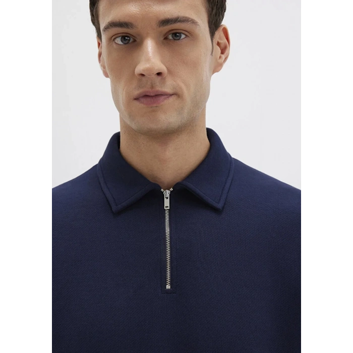 Mavi 0s10414 Yakali Fermuarli Erkek Uzun Kol Sweat - Lacivert