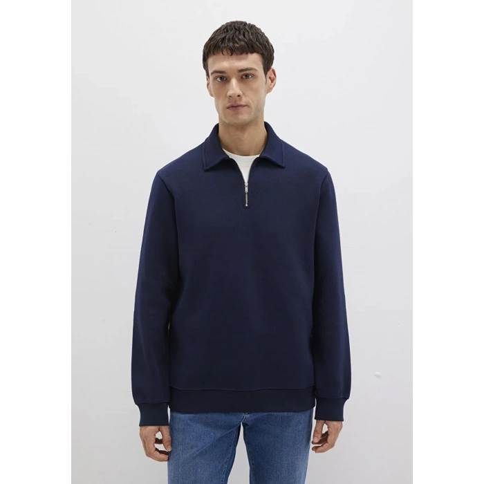 Mavi 0s10414 Yakali Fermuarli Erkek Uzun Kol Sweat - Lacivert