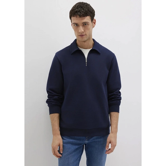 Mavi 0s10414 Yakali Fermuarli Erkek Uzun Kol Sweat - Lacivert