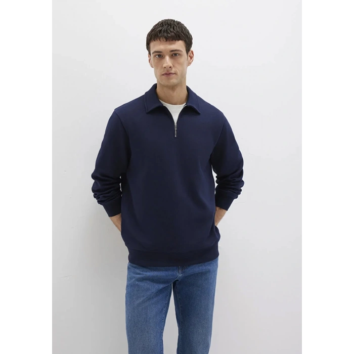 Mavi 0s10414 Yakali Fermuarli Erkek Uzun Kol Sweat - Lacivert