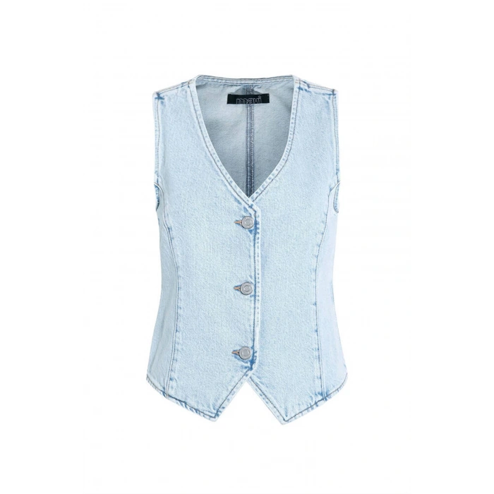 Mavi 1110448 Uc Dugmeli Kolsuz Kot Yelek - Buz Mavi