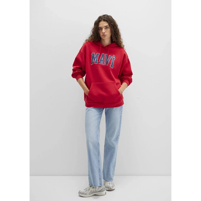 Mavi 1600361 Kapsonlu Yazili Kadın Sweat - Kirmizi