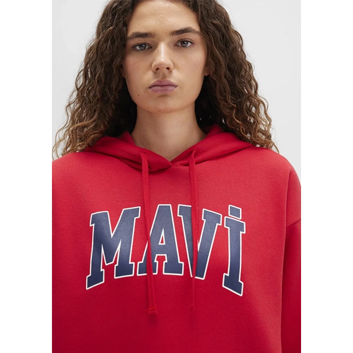 Mavi 1600361 Kapsonlu Yazili Kadın Sweat - Kirmizi
