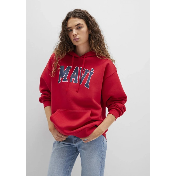 Mavi 1600361 Kapsonlu Yazili Kadın Sweat - Kirmizi
