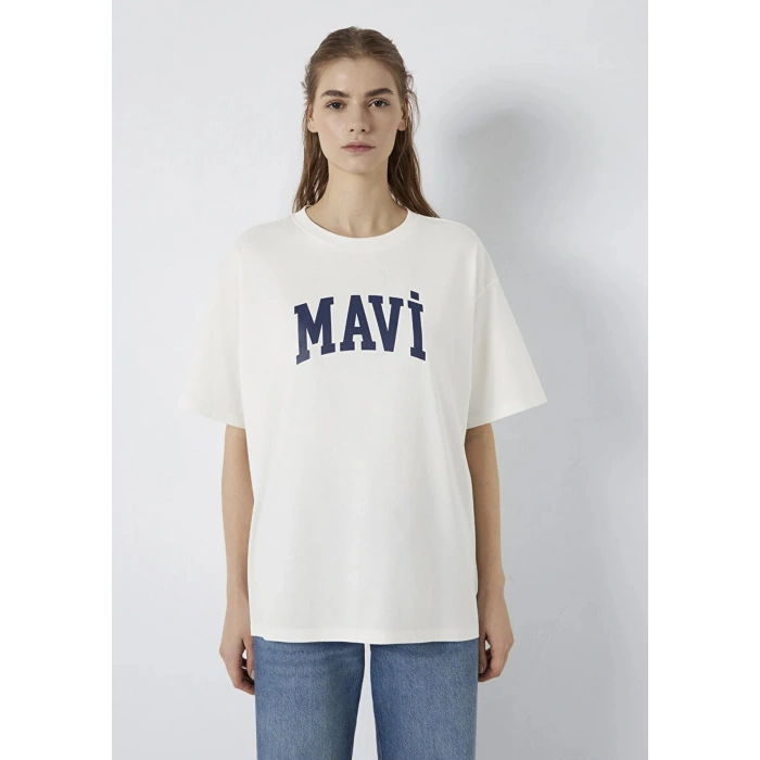Mavi 1600843 0 Yaka Kadin Tshirt - Ekru