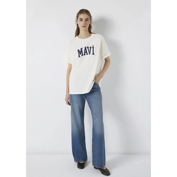 Mavi 1600843 0 Yaka Kadin Tshirt - Ekru