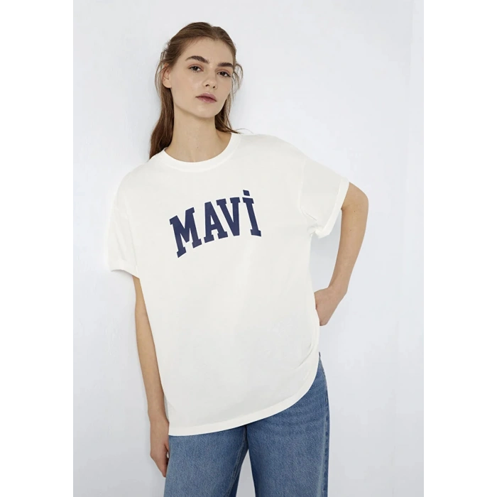 Mavi 1600843 0 Yaka Kadin Tshirt - Ekru
