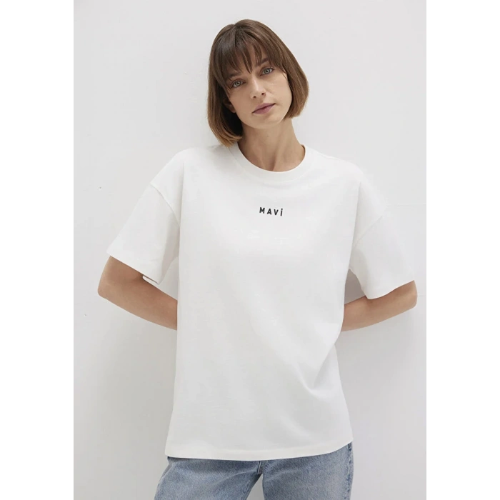 Mavi 1612518 0 Yaka Kadin Tshirt - Ekru