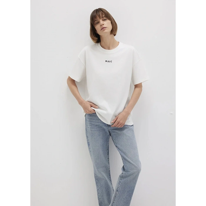 Mavi 1612518 0 Yaka Kadin Tshirt - Ekru