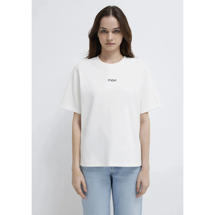 Mavi 1612829 0 Yaka Kadin Tshirt - Ekru
