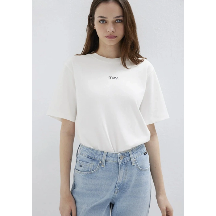 Mavi 1612829 0 Yaka Kadin Tshirt - Ekru