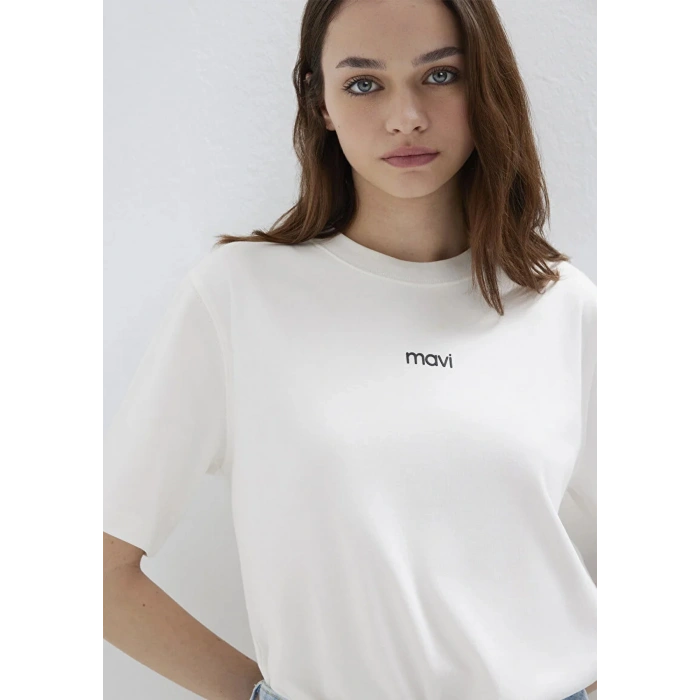 Mavi 1612829 0 Yaka Kadin Tshirt - Ekru