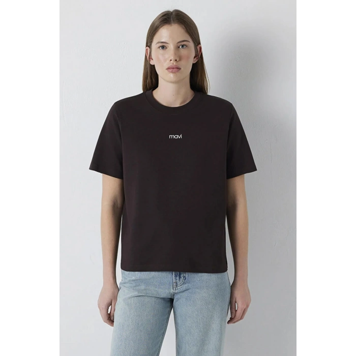 Mavi 1612829 0 Yaka Kadin Tshirt - Kahverengi