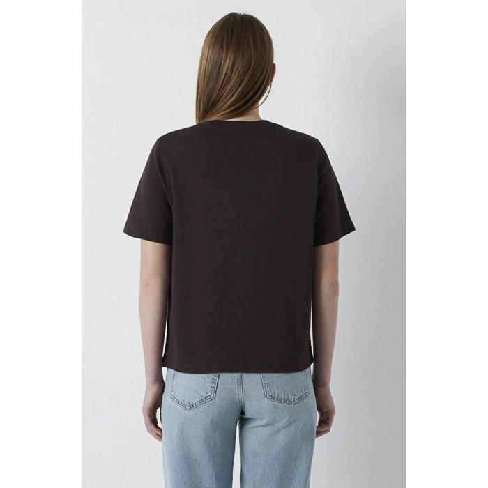 Mavi 1612829 0 Yaka Kadin Tshirt - Kahverengi