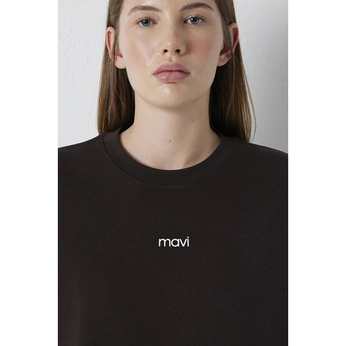 Mavi 1612829 0 Yaka Kadin Tshirt - Kahverengi