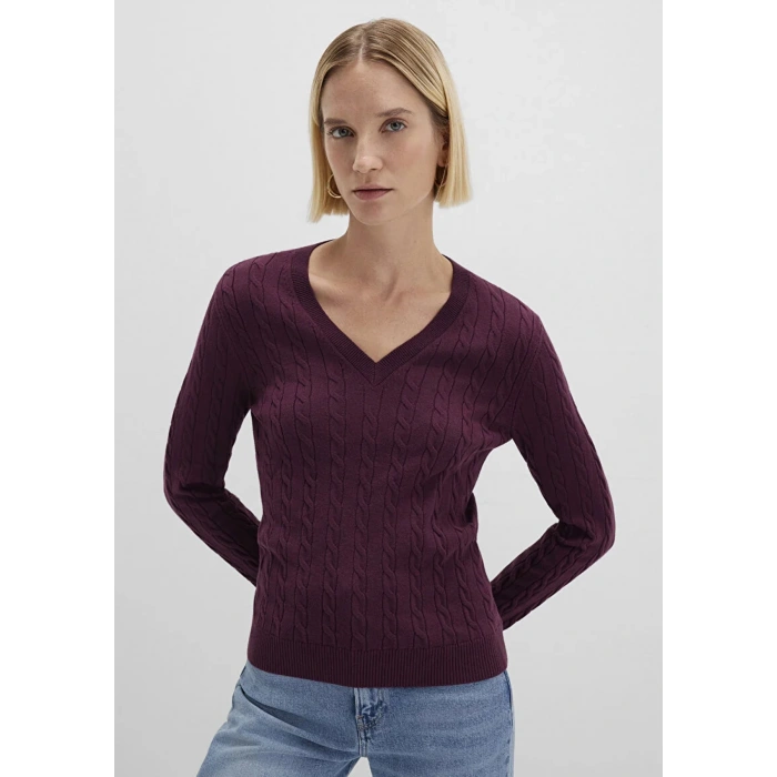 Mavi 1710340 V Yaka Kadin Triko - Bordo
