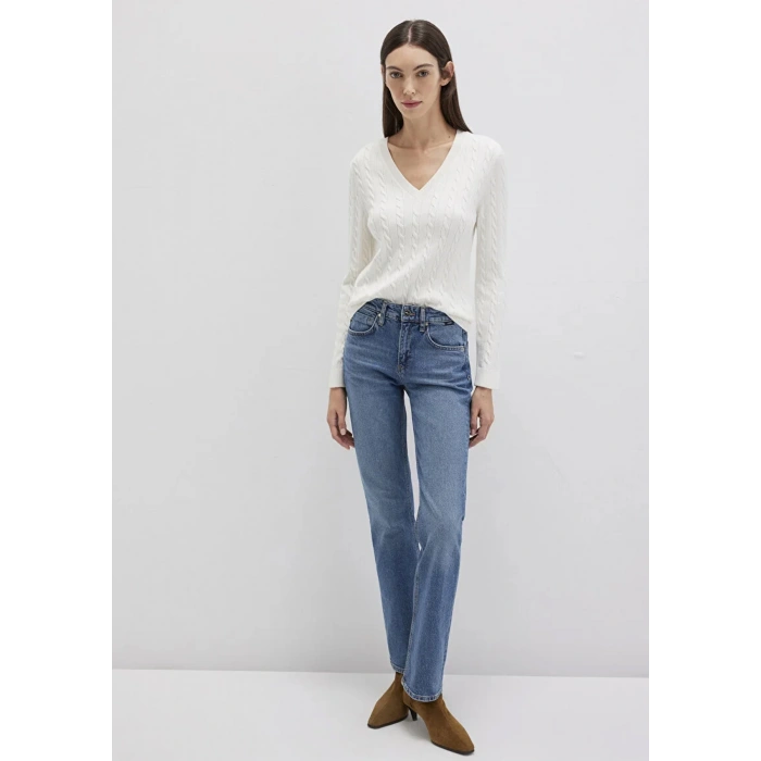 Mavi 1710340 V Yaka Kadin Triko - Ekru