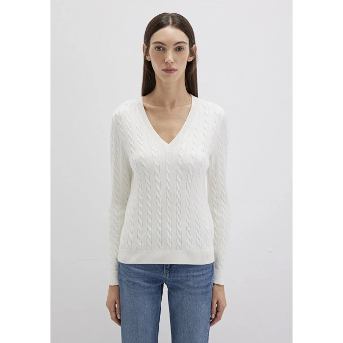 Mavi 1710340 V Yaka Kadin Triko - Ekru