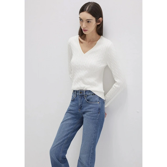 Mavi 1710340 V Yaka Kadin Triko - Ekru