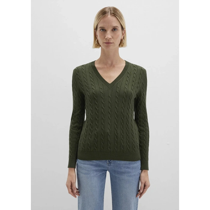 Mavi 1710340 V Yaka Kadin Triko - Haki