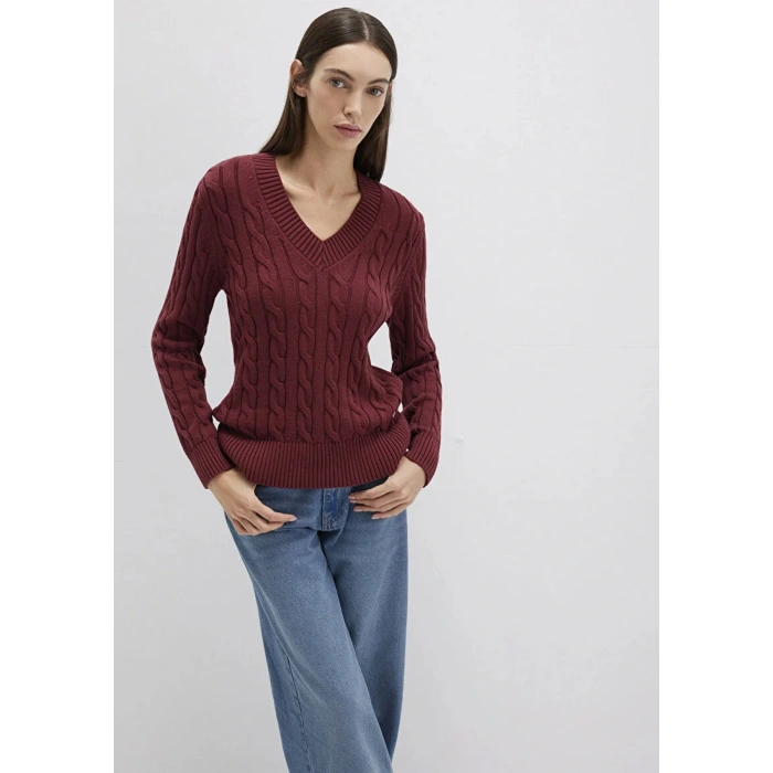 Mavi 1710720 V Yaka Kadin Triko - Bordo