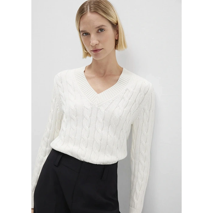 Mavi 1710720 V Yaka Kadin Triko - Ekru