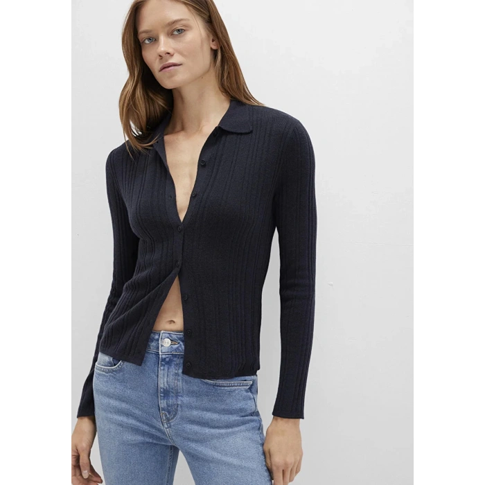 Mavi 1710838 Yakali Komple Dugmeli Kadin Triko - Siyah