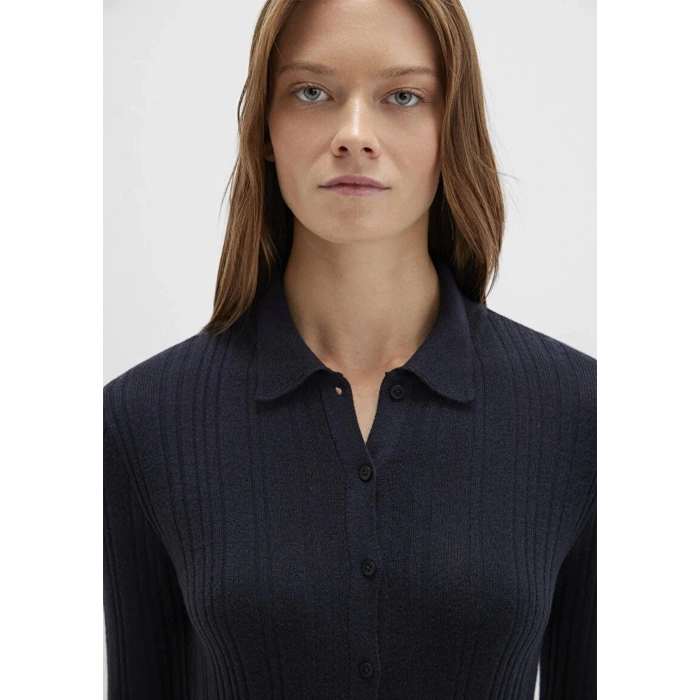 Mavi 1710838 Yakali Komple Dugmeli Kadin Triko - Siyah