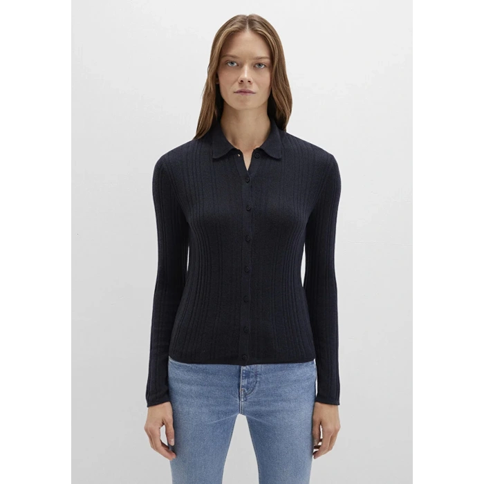 Mavi 1710838 Yakali Komple Dugmeli Kadin Triko - Siyah