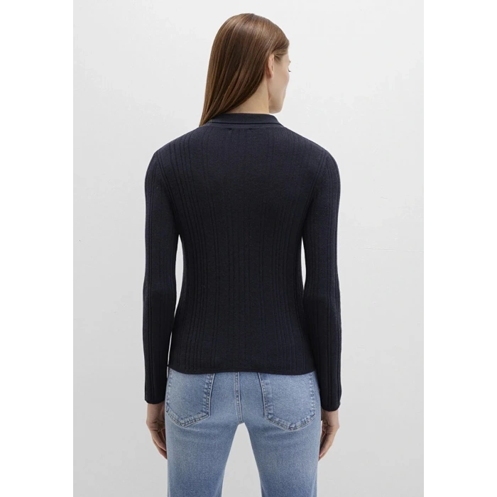 Mavi 1710838 Yakali Komple Dugmeli Kadin Triko - Siyah