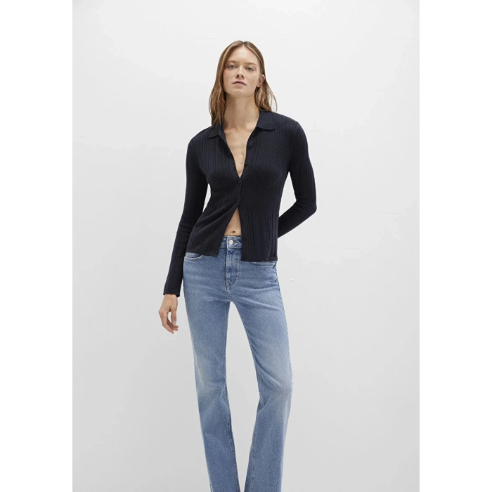 Mavi 1710838 Yakali Komple Dugmeli Kadin Triko - Siyah