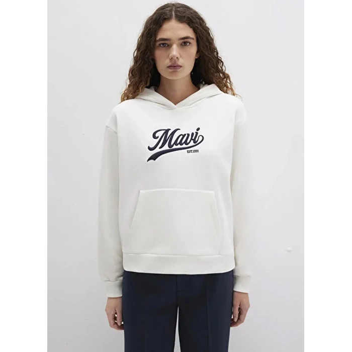 Mavi 1s10420 Kapsonlu Kadin Sweat - Beyaz