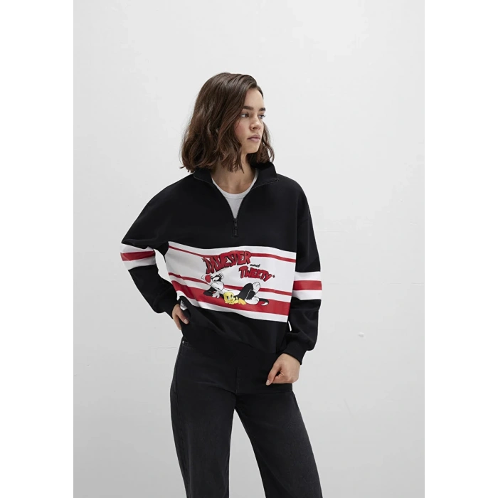 Mavi 1s10472 Yarim Fermuarli Kadin Sweat - Siyah