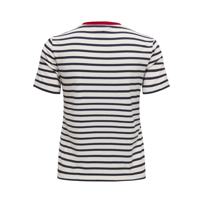 Only 0 Yaka Kiraz Desenli Kadin Body - Ekru Laci Cizgili