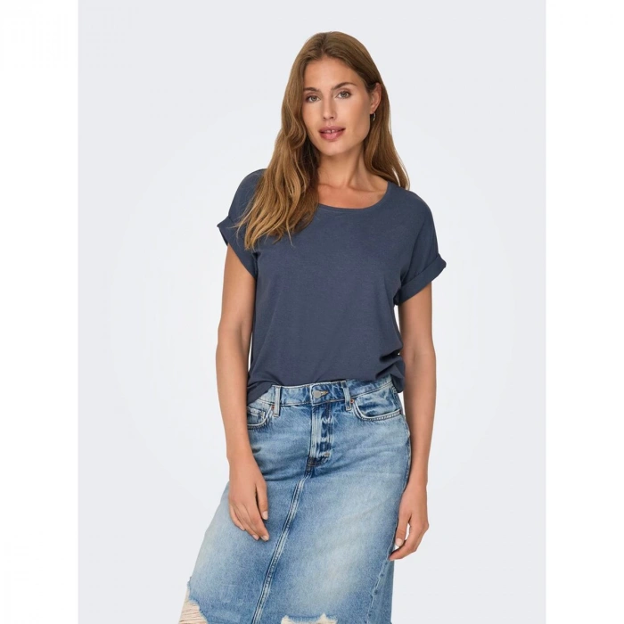 Only 15106662 Genis Yaka Kol Katlamali Kadin Body - Acik Lacivert