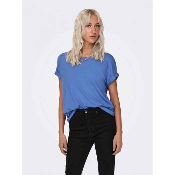 Only 15106662 Genis Yaka Kol Katlamali Kadın Body - Mavi