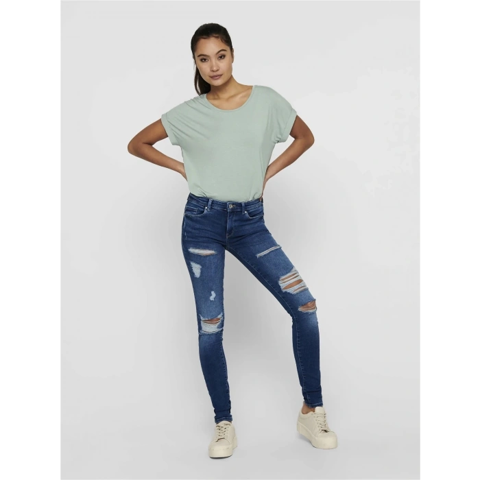 Only 15106662 Genis Yaka Kol Katlamali Kadın Body - Yesil