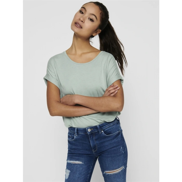 Only 15106662 Genis Yaka Kol Katlamali Kadın Body - Yesil