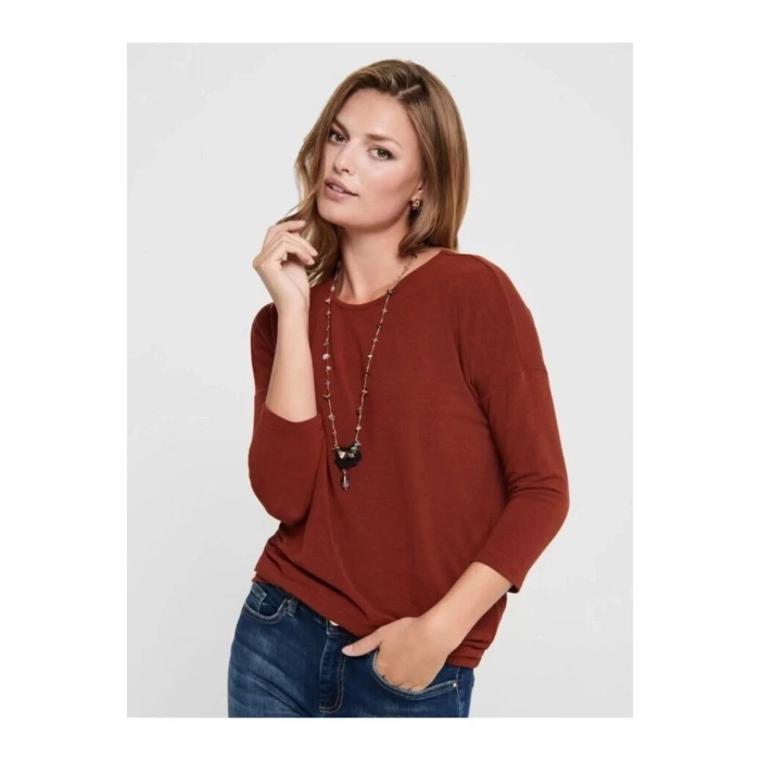 Only 15157920 Genis Yaka Dirsek Kol Kadın Body - Kahverengi