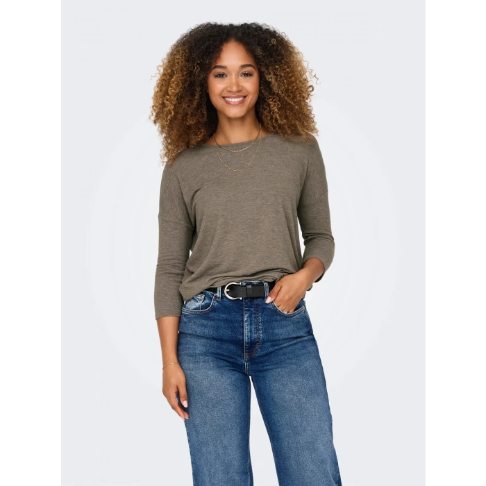 Only 15157920 Genis Yaka Dirsek Kol Kadın Body - Toprak