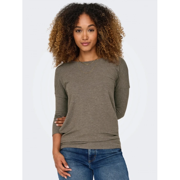 Only 15157920 Genis Yaka Dirsek Kol Kadın Body - Toprak